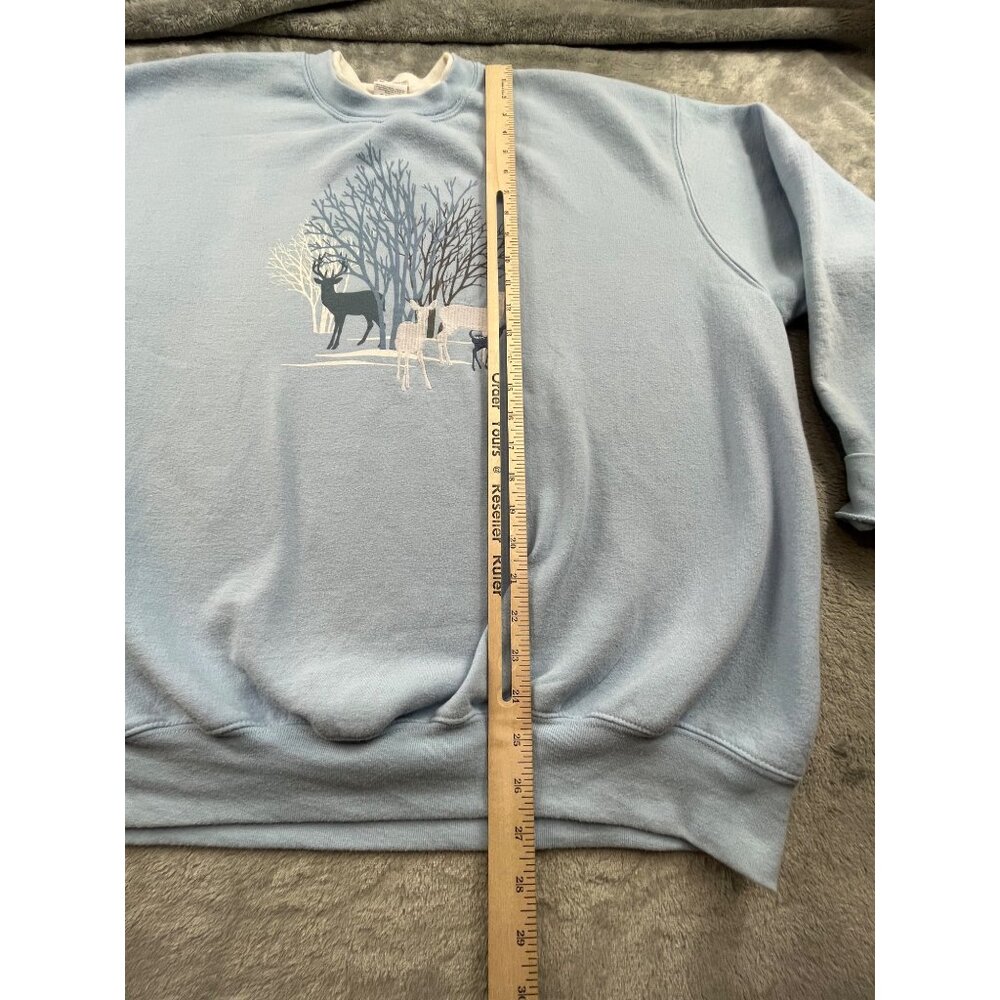 Top Stitch Morning Sun Womens 3XL Blue Sweatshirt Deer Print Winter Design VTG - Picture 6 of 10